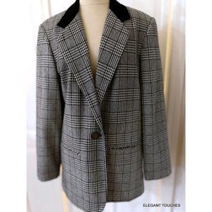 Sag Harbor Tweed Blazer Womens 12 Black Wool Plaid Lined Wear Work Long Jacket